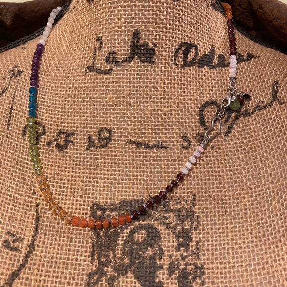Hand Knotted Opal Garnet Carnelian Citrine Apatite Peridot Rainbow Necklace - Picture 3 of 9